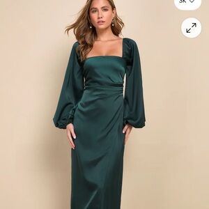 Lulu's Deep Green Maxi Dress with Long Sleeves